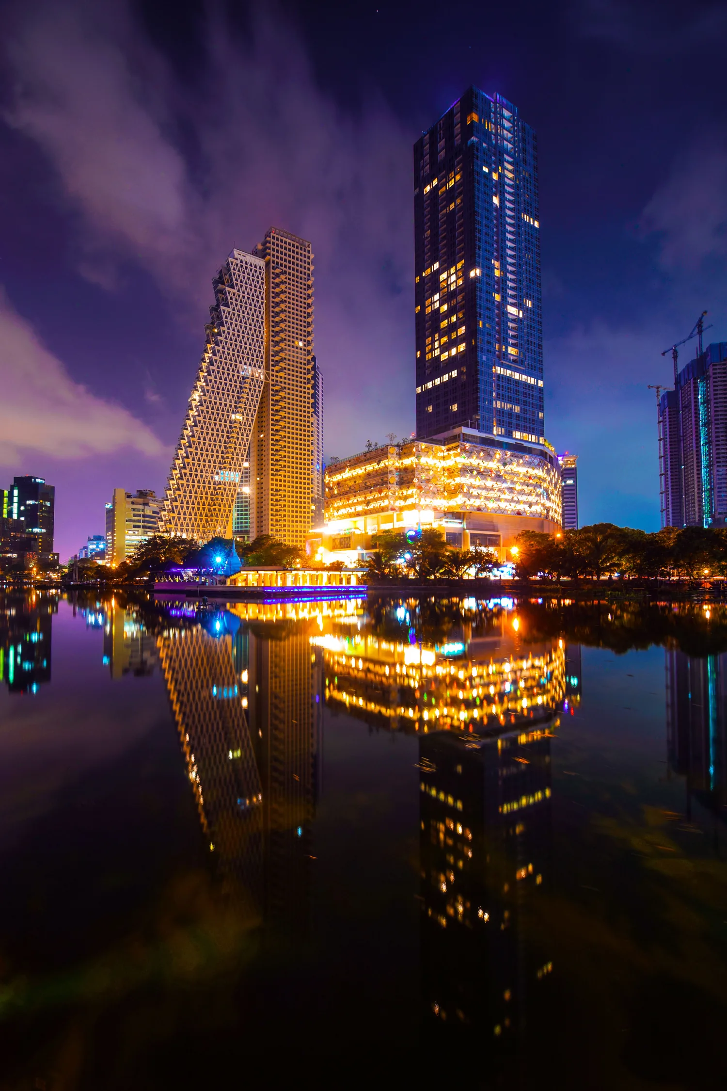 Colombo skyline illuminated beside the city waterfront