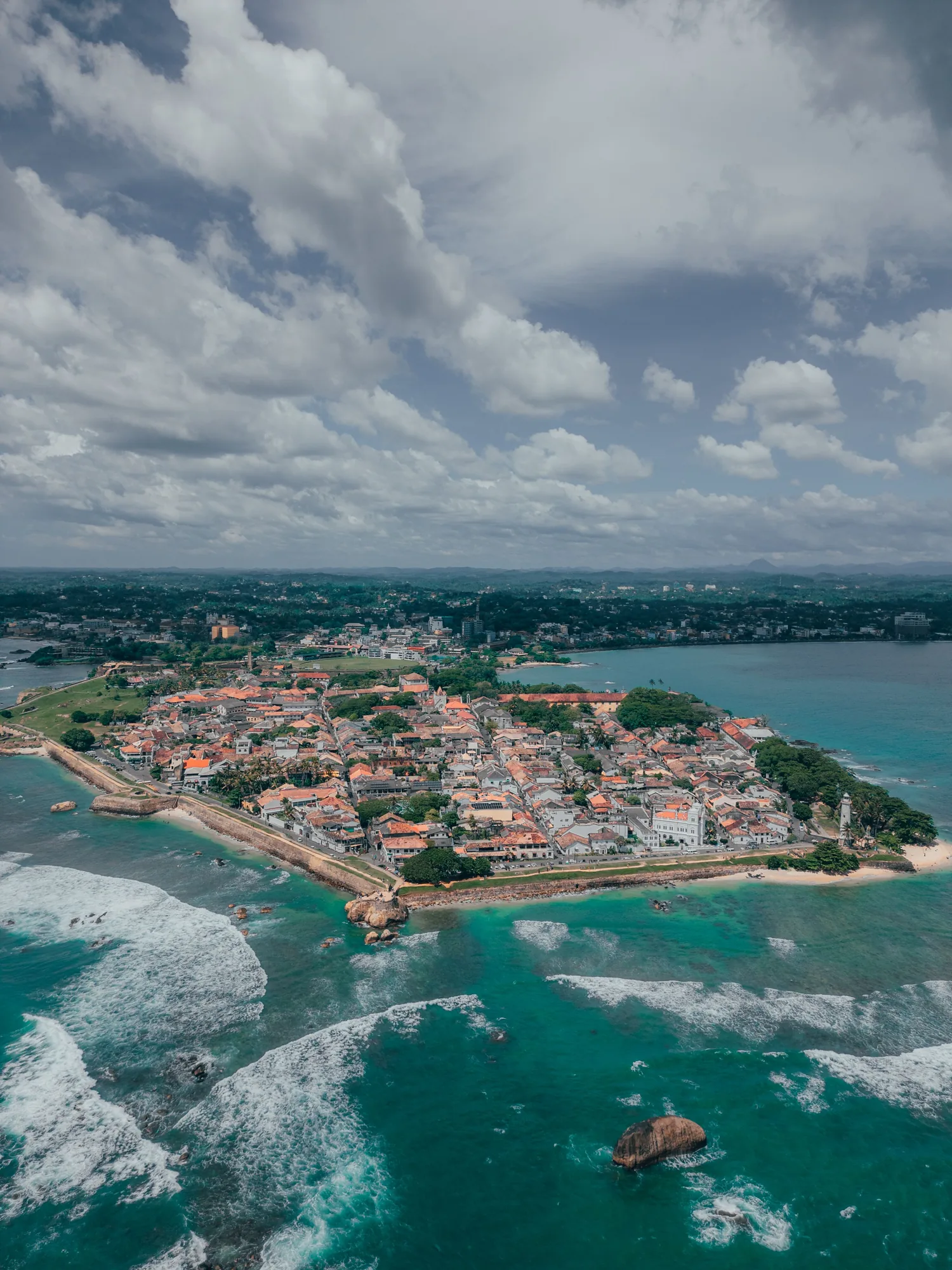 Aerial view of historic Galle Fort beside the ocean